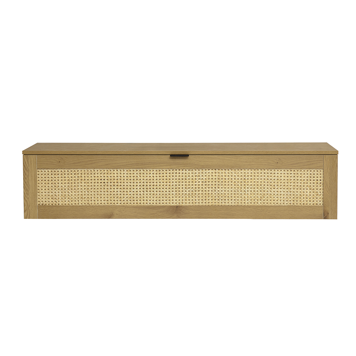 Meuble TV suspendu finition bois clair et cannage rotin 1 porte L135 cm MANILLE Meuble TV suspendu finition bois clair et cannage rotin 1 porte L135 cm MANILLE