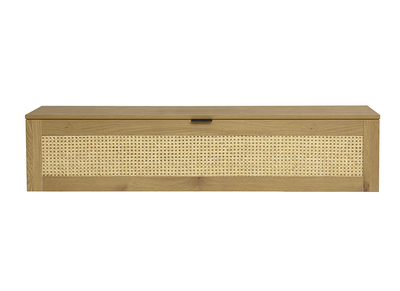 Meuble TV suspendu finition bois clair et cannage rotin 1 porte L135 cm MANILLE