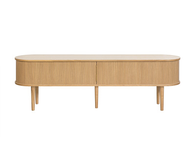 Meuble TV vintage bois clair chêne avec rangements 2 portes coulissantes L180 cm EPIC