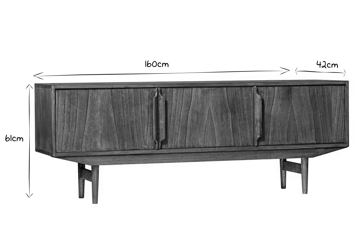 Meuble TV vintage en bois fonc� 3 portes L160 cm SEVEN