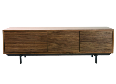 Meuble TV vintage en bois foncé avec rangements fermés L160 cm MANNY