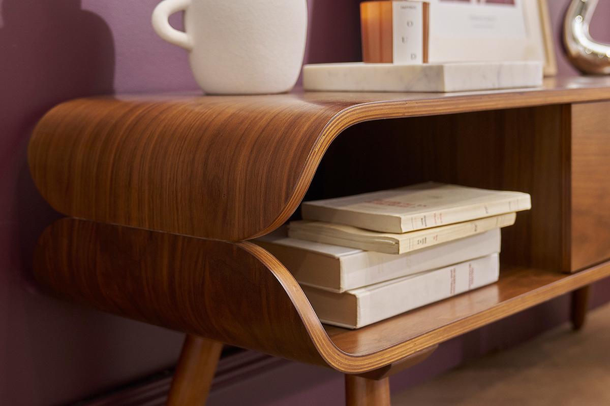 Meuble TV vintage en bois fonc avec rangements L132 cm TAKLA