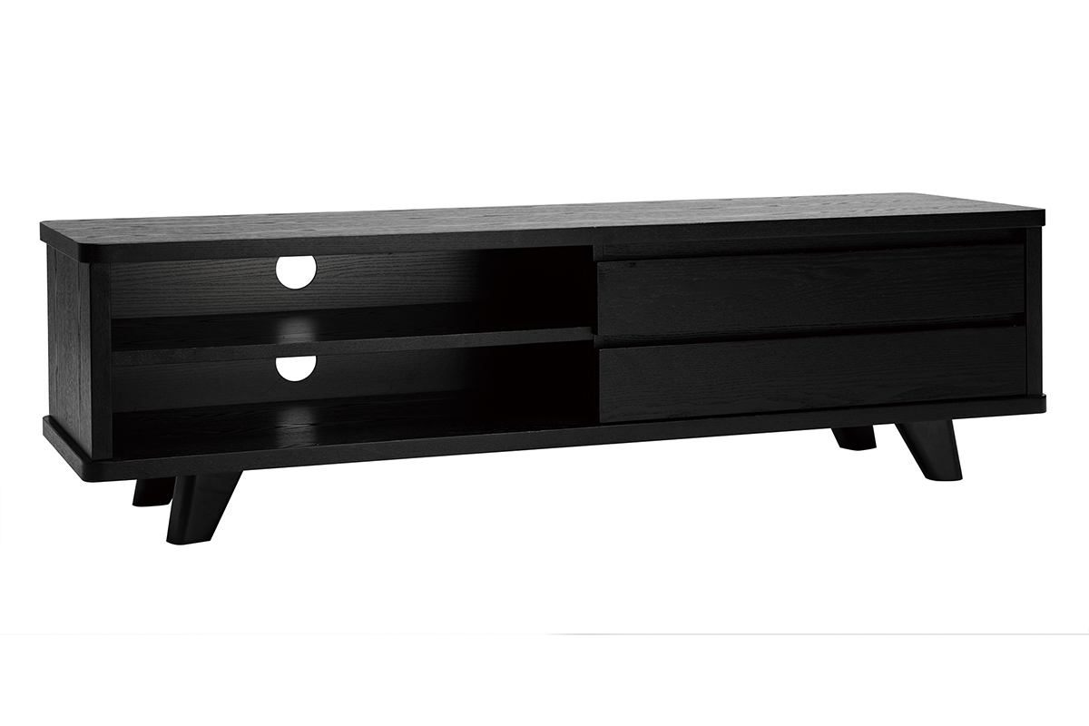 Meuble TV vintage noir avec tiroirs L140 cm FIFTIES