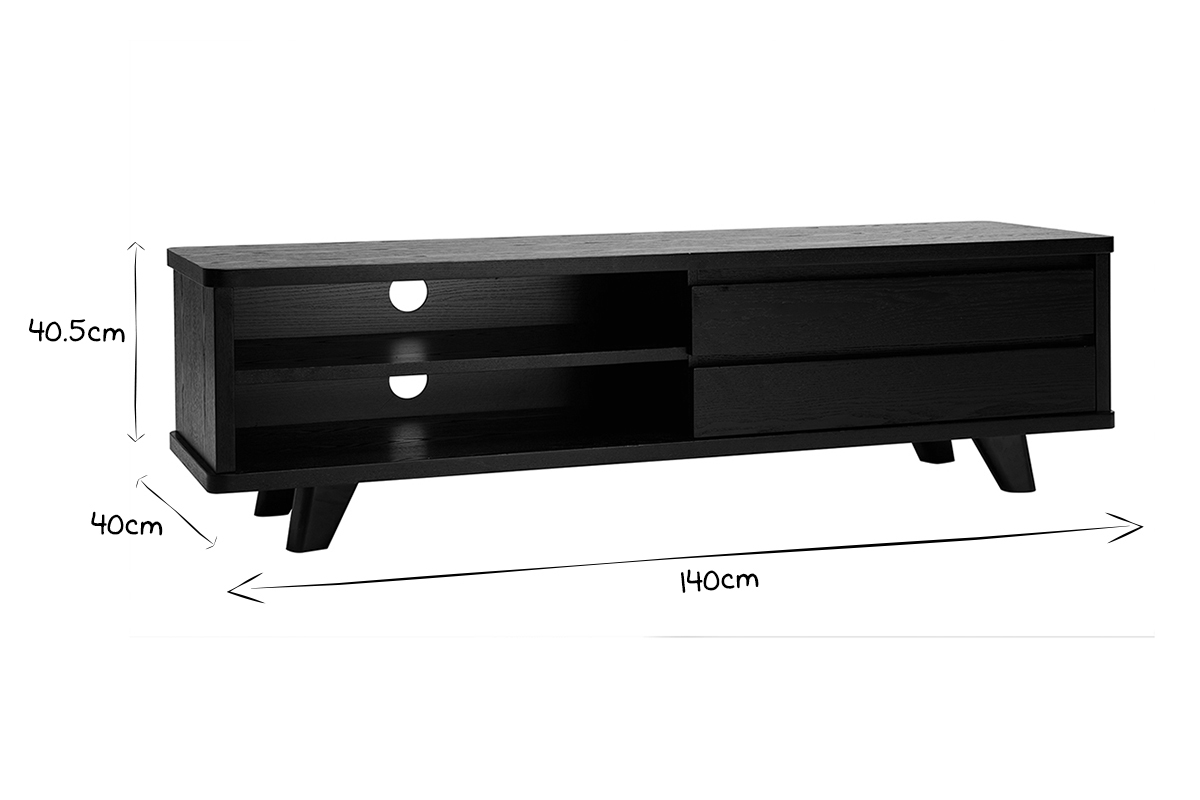 Meuble TV vintage noir avec tiroirs L140 cm FIFTIES