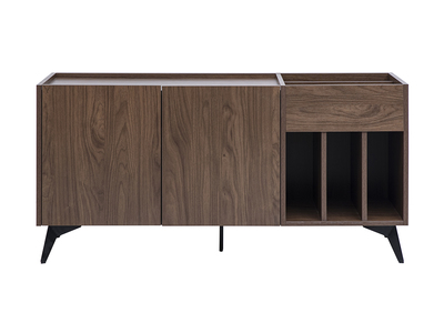 Meuble vinyle en bois fonc&eacute; finiton noyer et m&eacute;tal noir L140 cm SEDA
