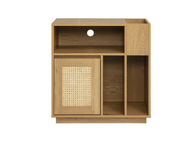 Meuble vinyle finition bois clair ch&ecirc;ne et cannage rotin L72 cm ALICANTE