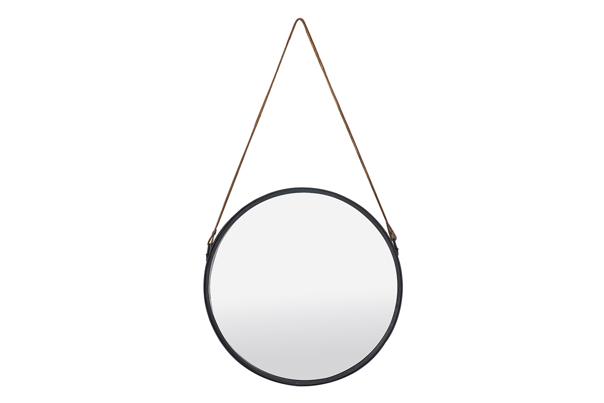 Miroir rond design m�tal noir 40cm KARL