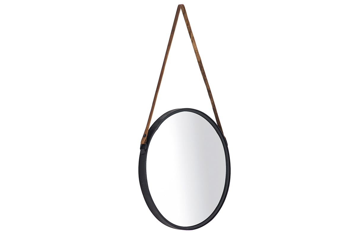 Miroir rond design m�tal noir 40cm KARL