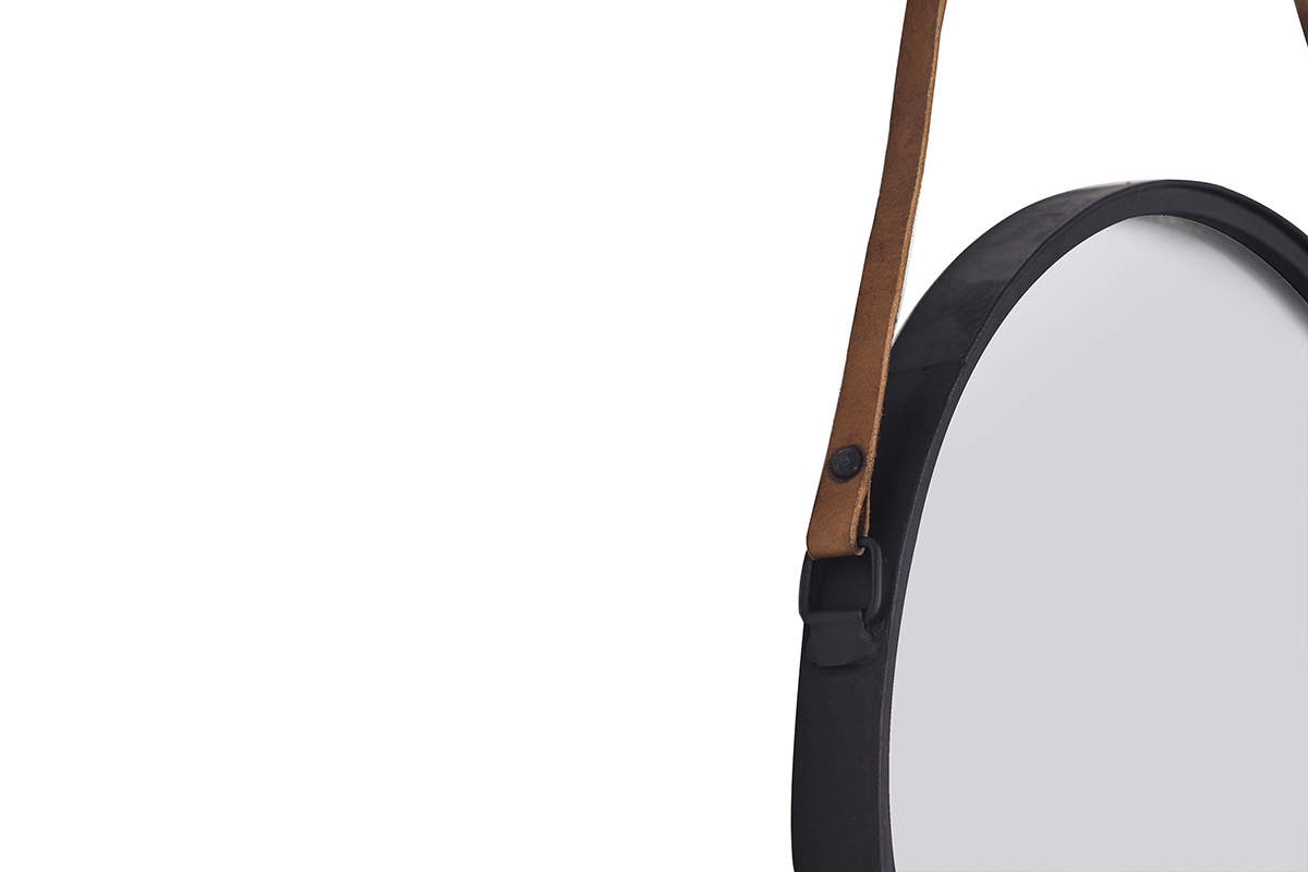 Miroir rond design m�tal noir 40cm KARL
