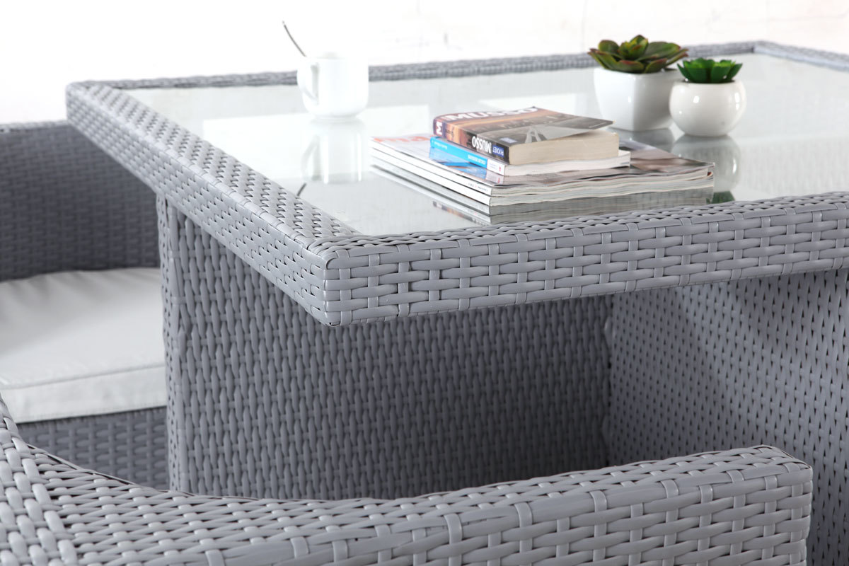Mobilier de jardin r�sine tress�e table et chaises gris GRECQUES