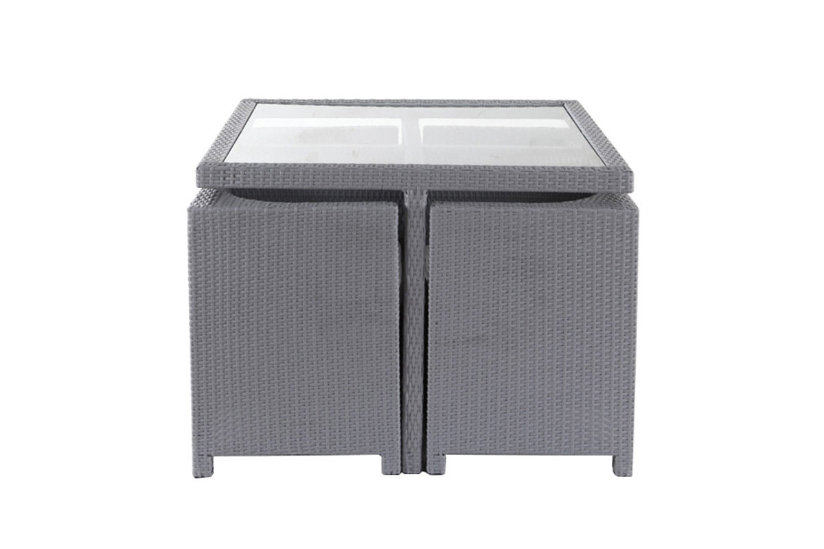 Mobilier de jardin r�sine tress�e table et chaises gris GRECQUES