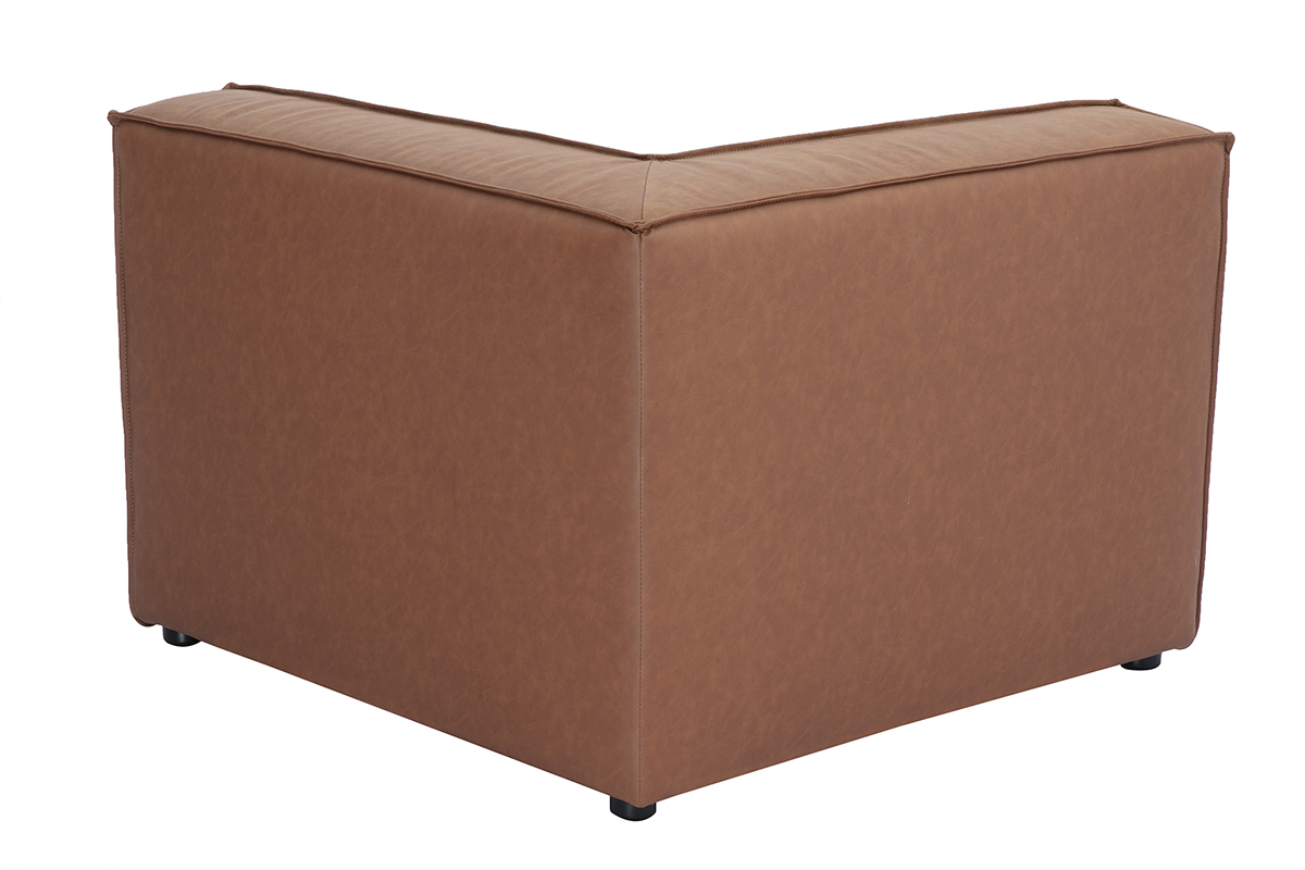 Module d'angle central pour canap en cuir marron, vue de dos.