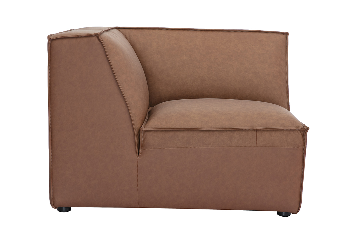 Module d'angle central pour canap en cuir marron.