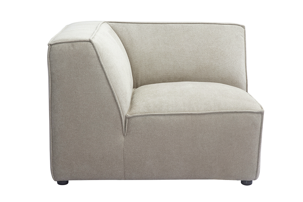 Module d'angle central canap en tissu beige, vue de ct.