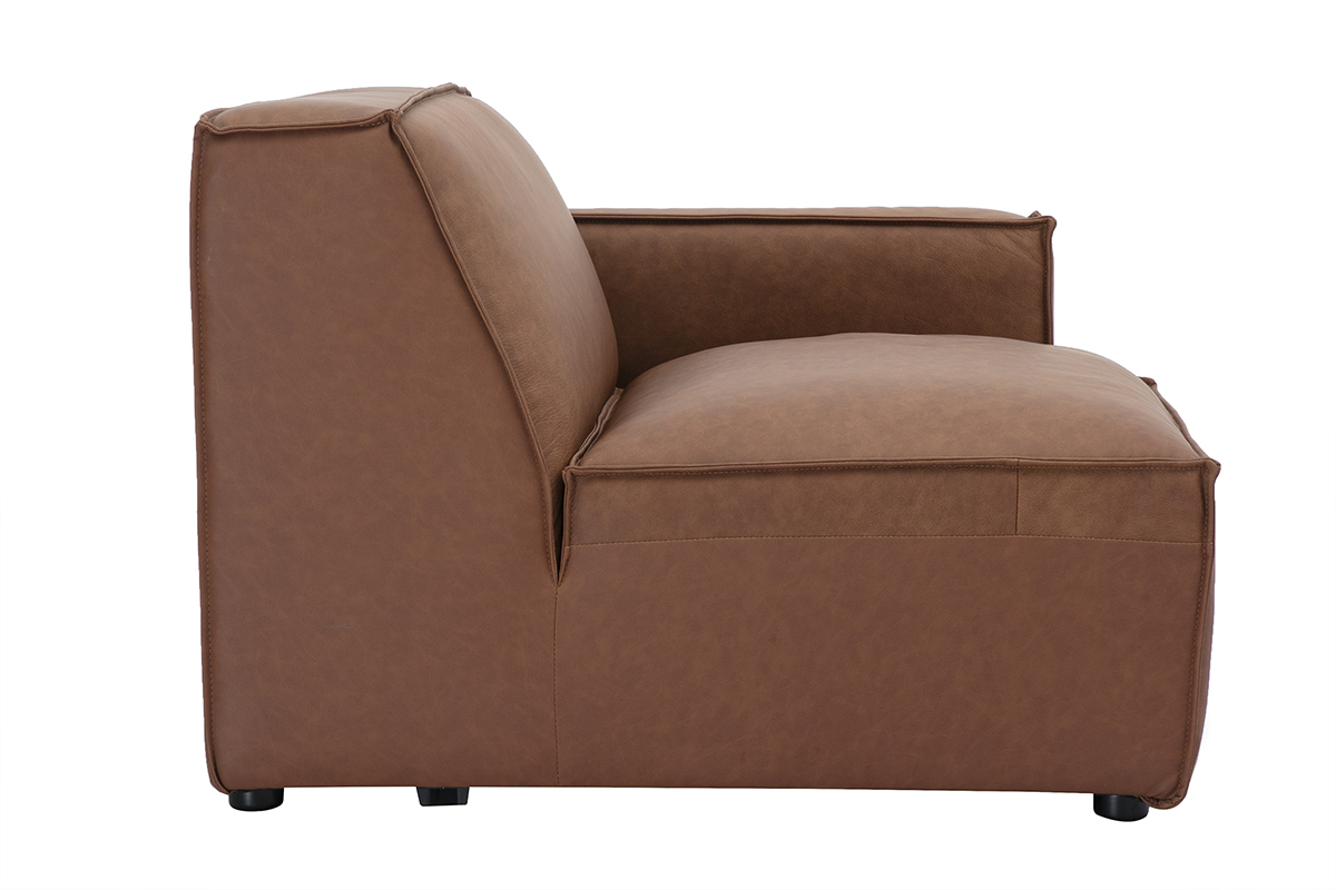 Module d'angle droit en cuir marron pour canap SPLIT, lgant et modulable, vue de profil.