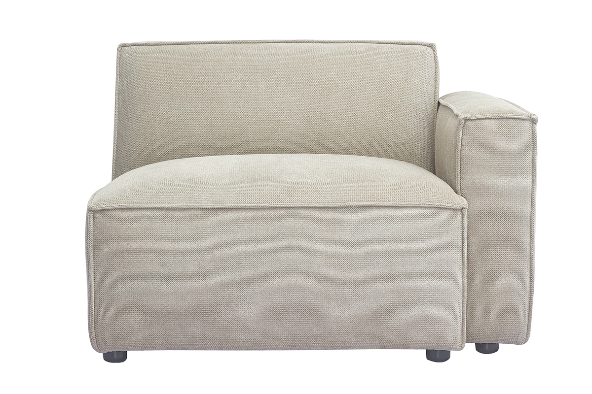 Module d'angle droit SPLIT en tissu chenille beige, vue de face