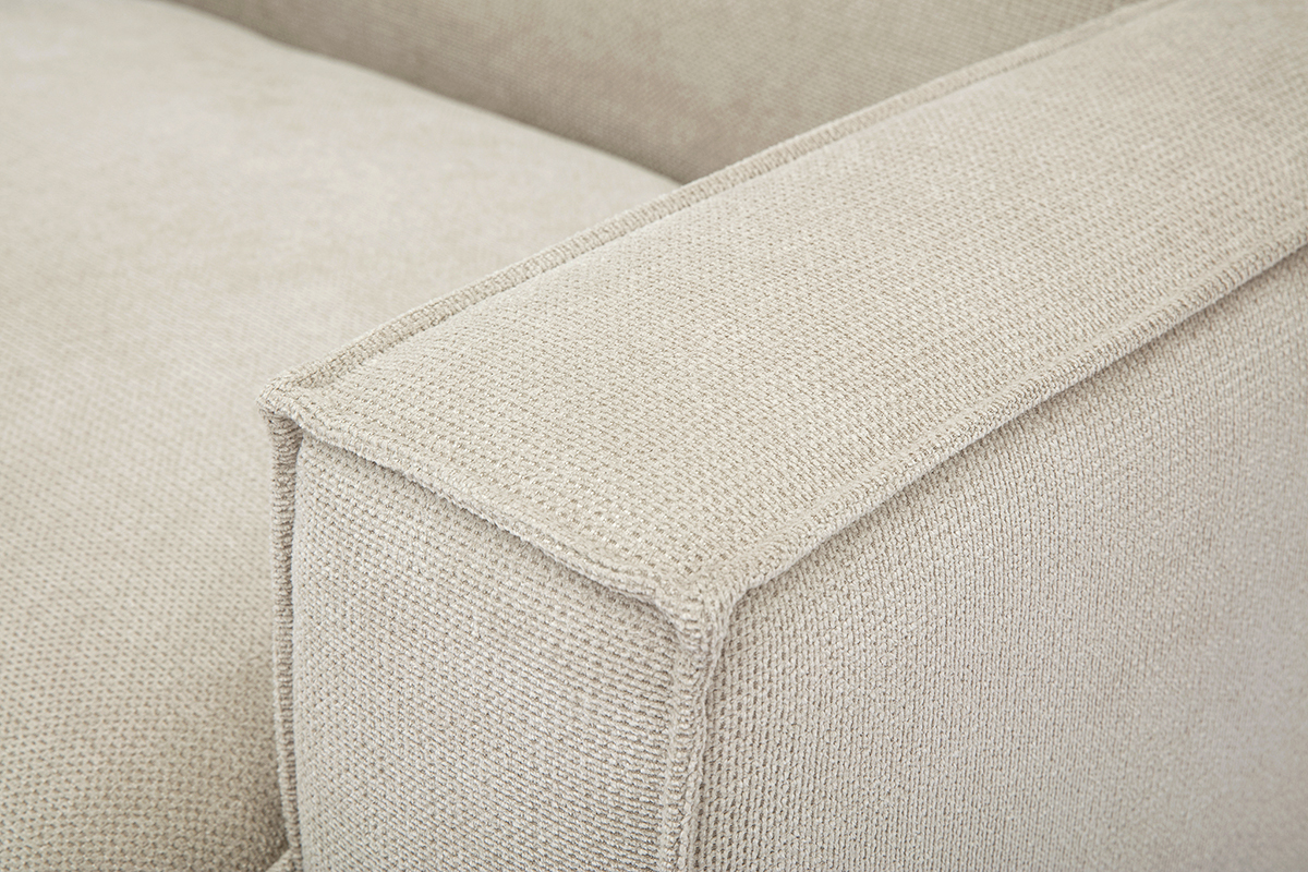 Gros plan sur le tissu chenille beige du module d'angle droit pour canap SPLIT.