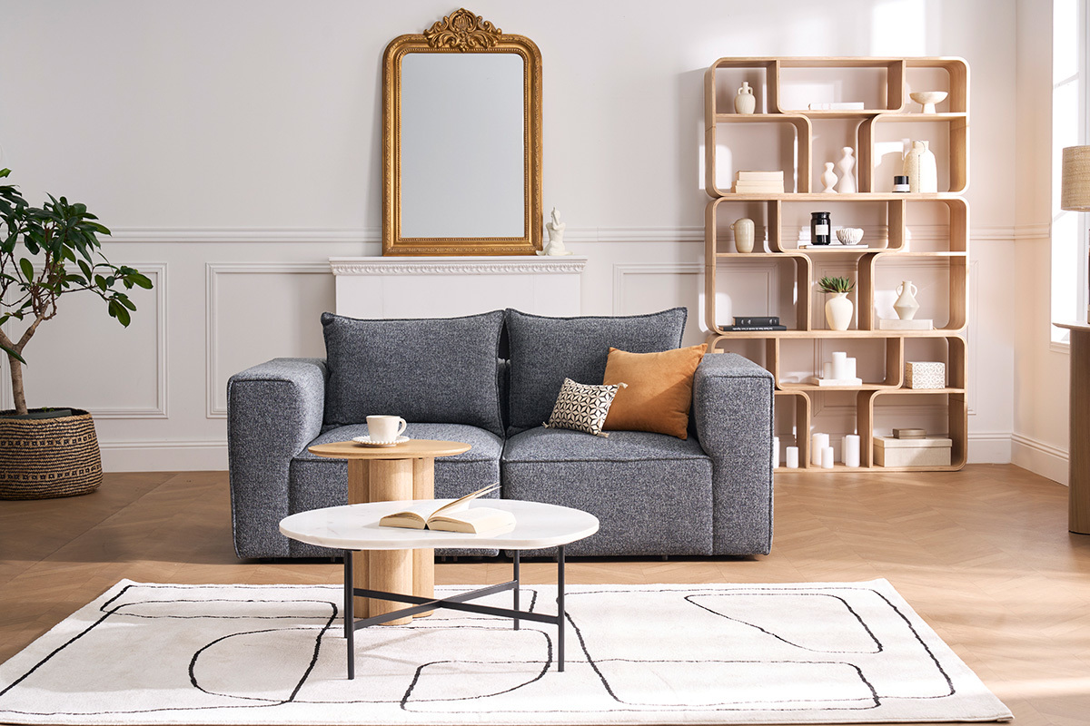 Module d'angle droit pour canap en tissu chin gris fonc KERRY