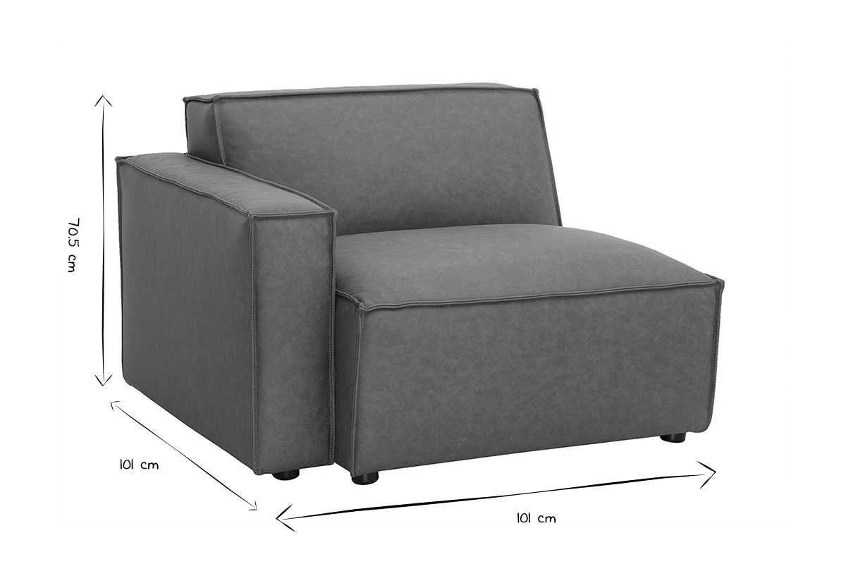Module d'angle gauche pour canap en cuir marron SPLIT, dimensions L101 x P101 x H70.5 cm