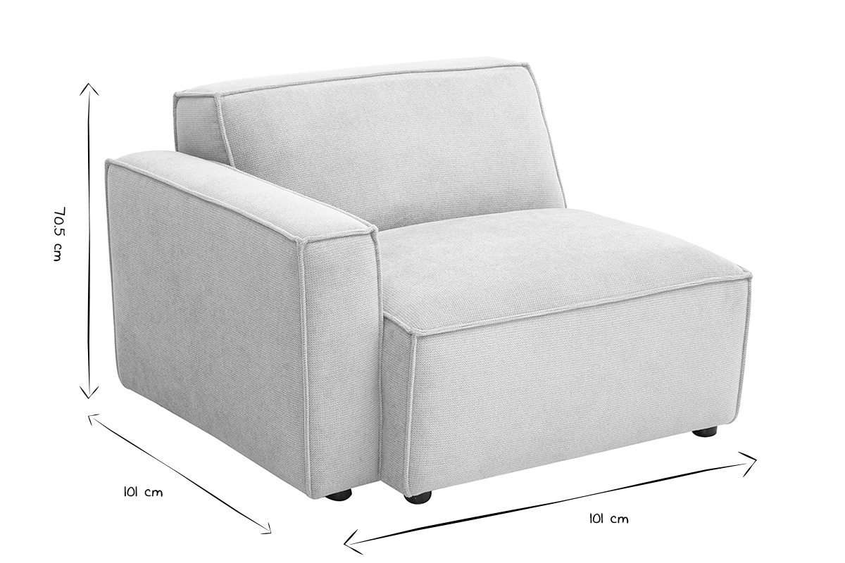 Module d'angle gauche en tissu chenille beige, dimensions L101 x P101 x H70.5 cm