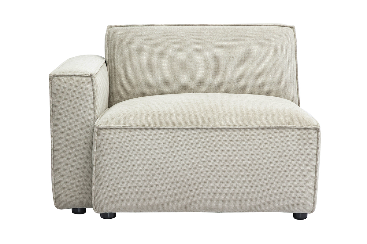 Module d'angle gauche en tissu chenille textur beige pour canap.