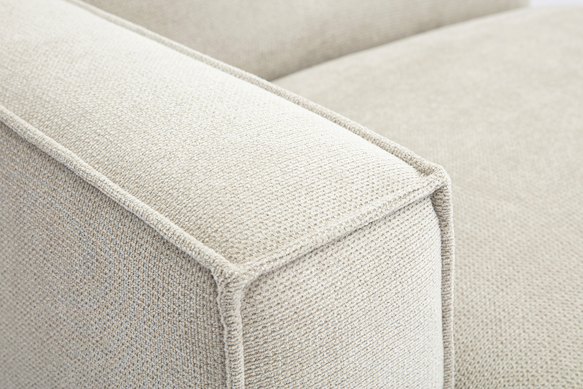 Module d'angle gauche en tissu velours textur beige pour canap, dimensions L101 x P101 x H70.5 cm