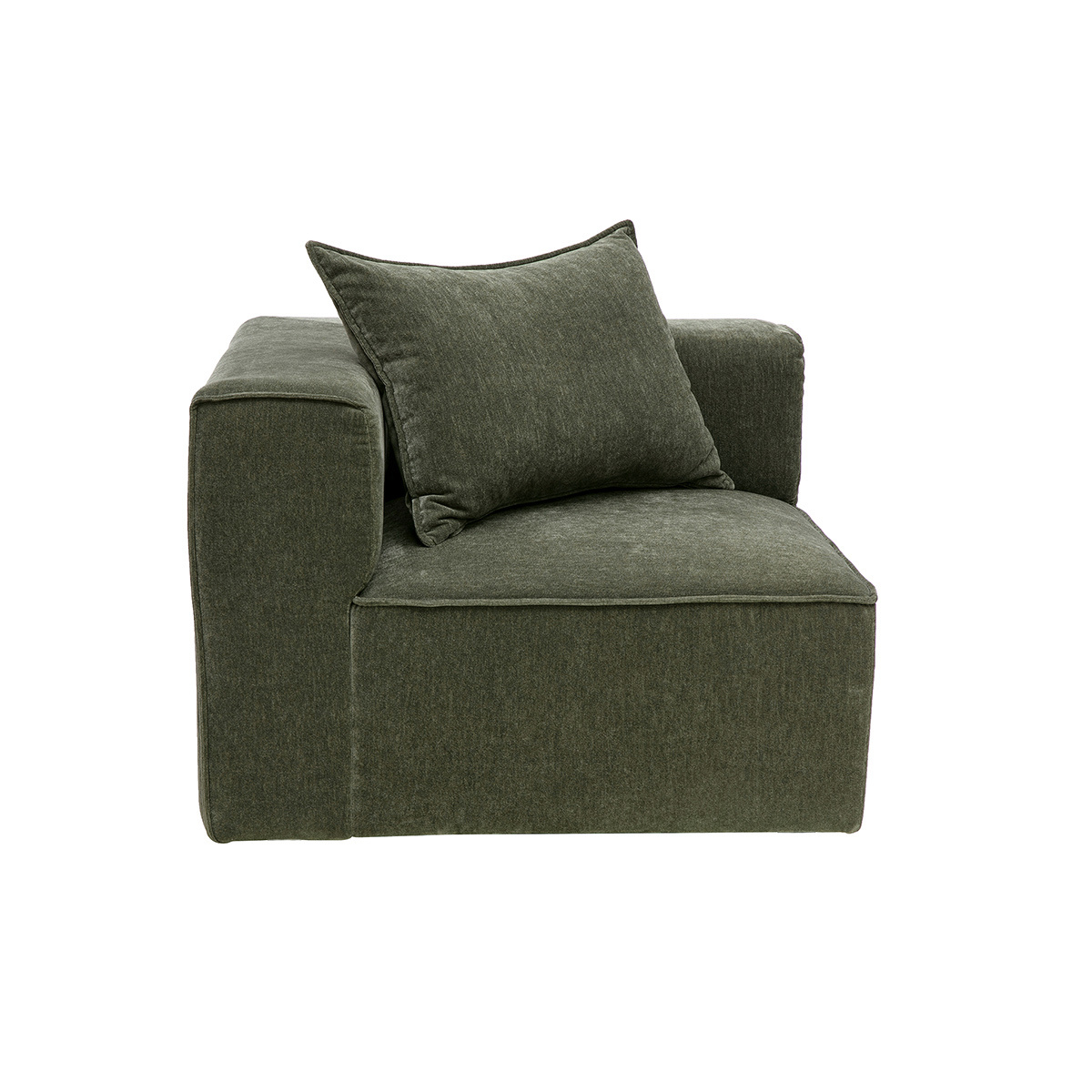 Module d'angle gauche pour canapé en tissu effet velours vert kaki KERRY Module d'angle gauche pour canapé en tissu effet velours vert kaki KERRY
