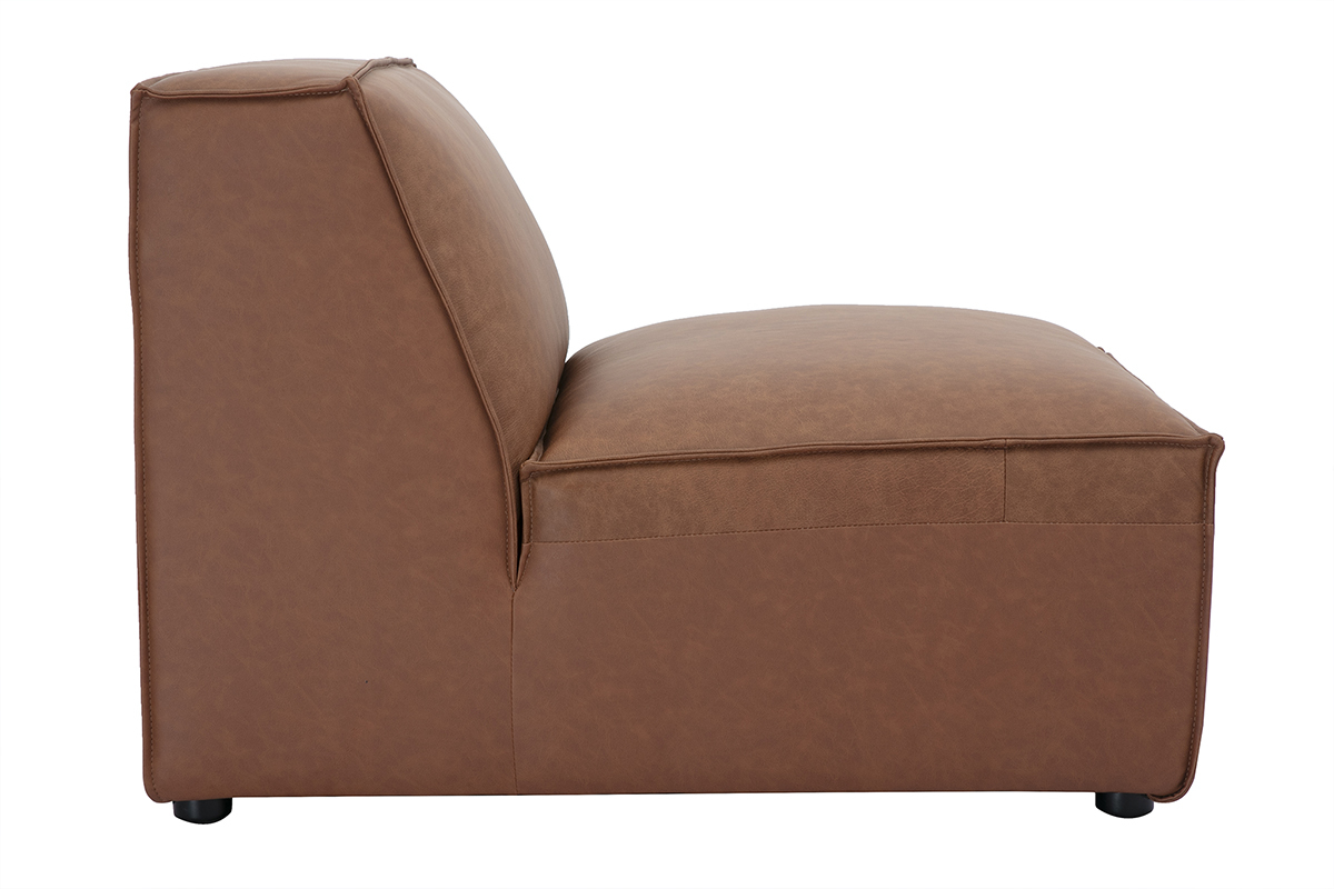 Module droit de canap en cuir marron SPLIT, vue de profil.