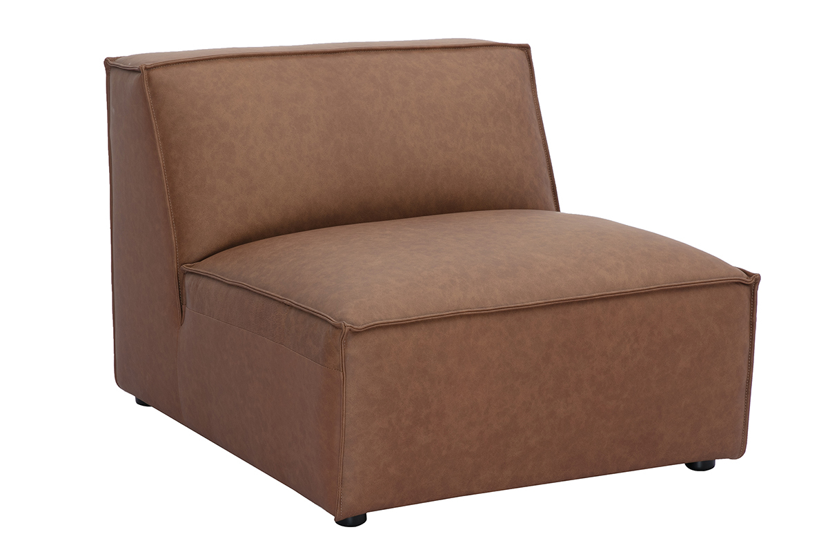 Module droit en cuir marron SPLIT pour canap, design vintage. Vue de 3/4.