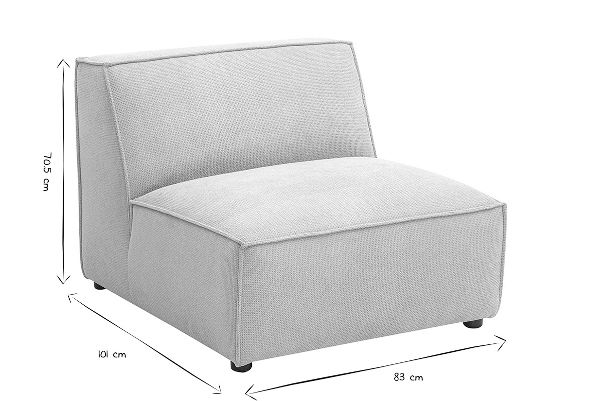 Module droit pour canap en tissu beige avec dimensions 70,5x101x83 cm en noir et blanc.