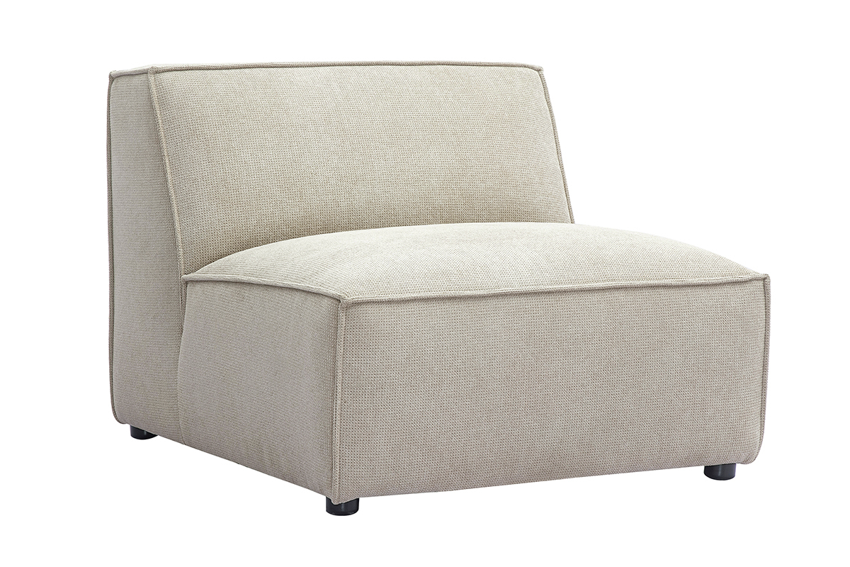 Module droit en tissu chenille beige SPLIT, vue 3/4 avant.