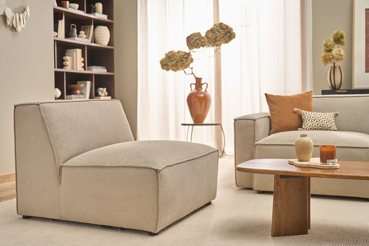 Module droit pour canap� en tissu chenille beige SPLIT