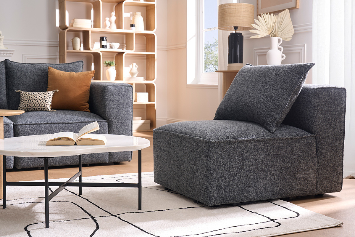 Module droit pour canap en tissu chin gris fonc KERRY