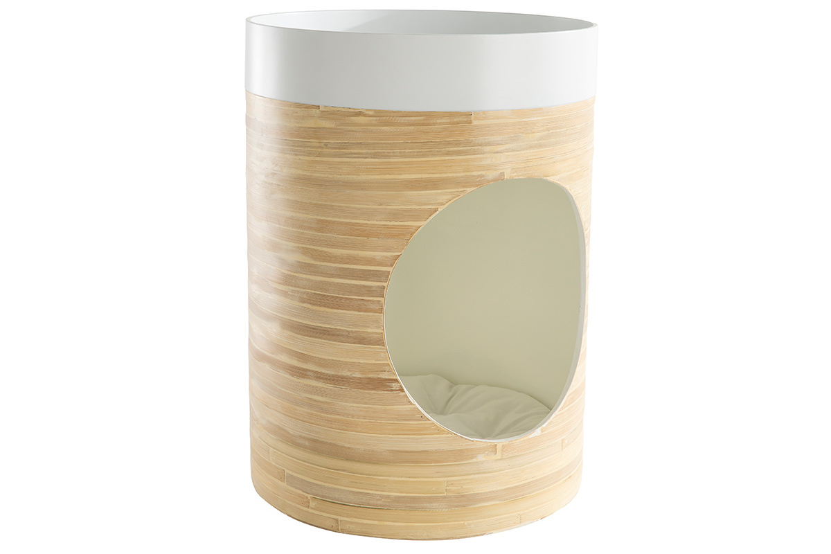 Niche design pour chat  et chien en bambou laqu�e blanche YUCCA