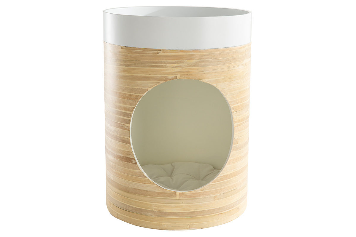 Niche design pour chat  et chien en bambou laqu�e blanche YUCCA