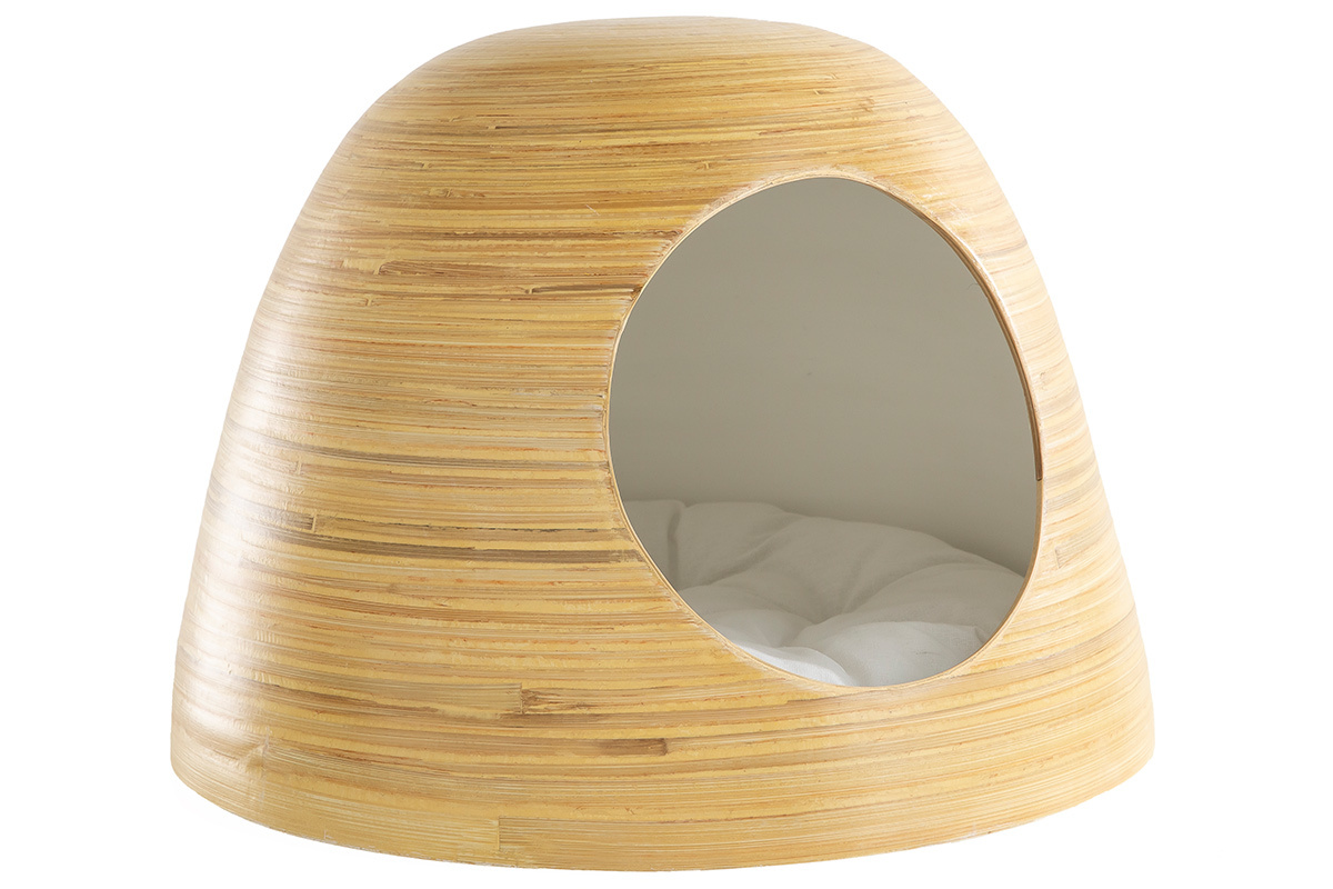 Niche design pour chat et petit chien en bambou int�rieur laqu� blanc L40 cm YODO