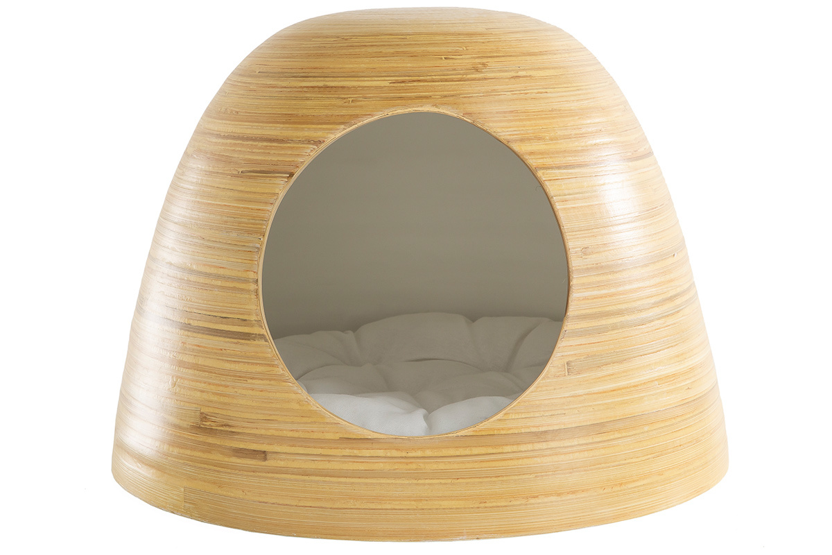 Niche design pour chat et petit chien en bambou int�rieur laqu� blanc L40 cm YODO