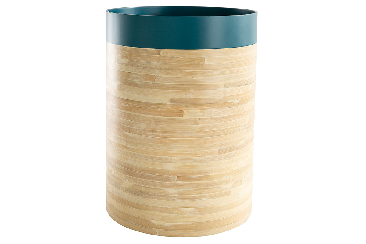 Niche design pour chat et petit chien en bambou naturel et laqu bleu canard L40 cm YUCCA