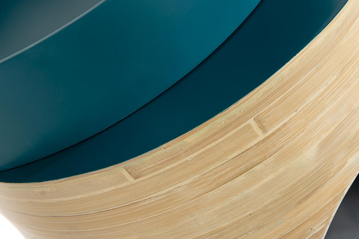 Niche design pour chat et petit chien en bambou naturel et laqu bleu canard L40 cm YUCCA