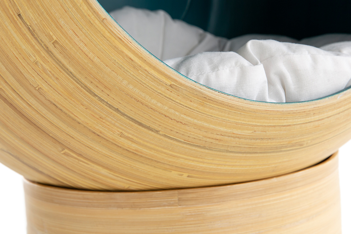 Niche pour chat et chien en bambou laqu�e bleu canard POPPINS