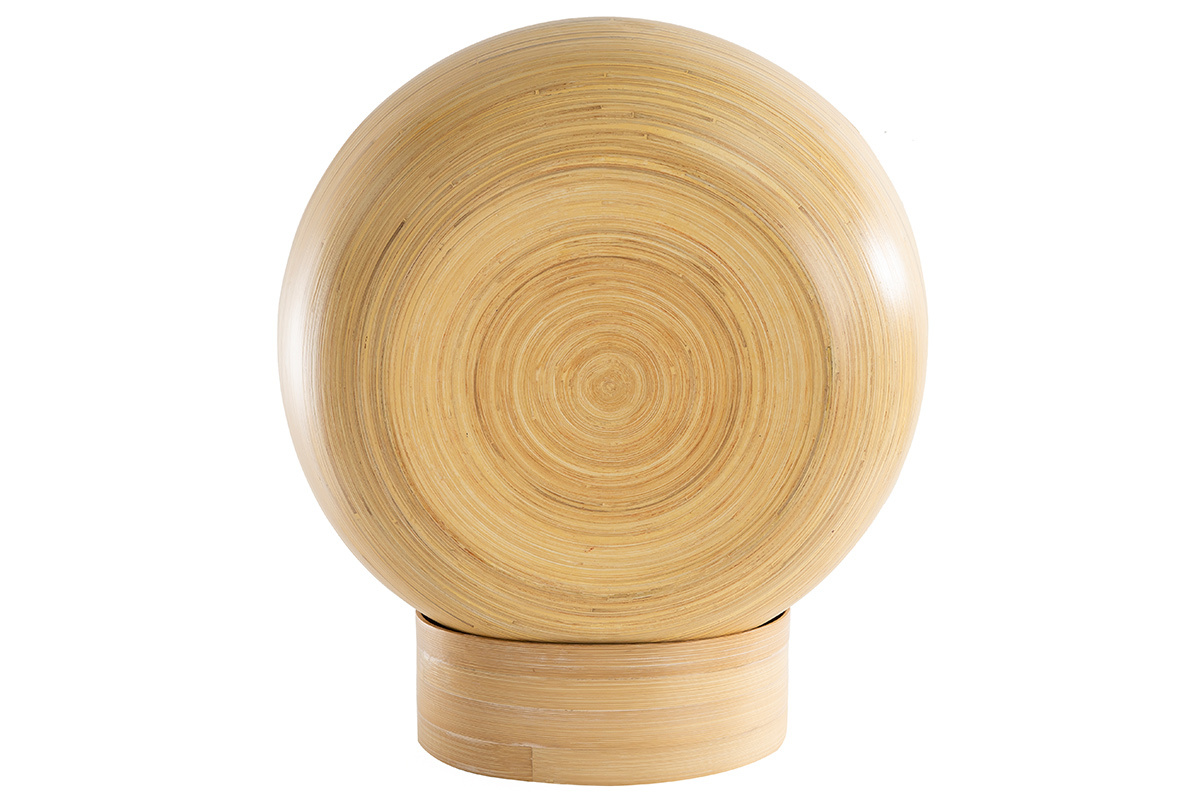 Niche ronde design pour chat et petit chien en bambou naturel et int�rieur laqu� blanc L50 cm POPPINS