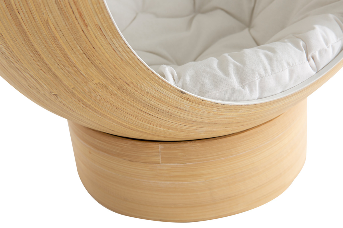 Niche ronde design pour chat et petit chien en bambou naturel et int�rieur laqu� blanc L50 cm POPPINS
