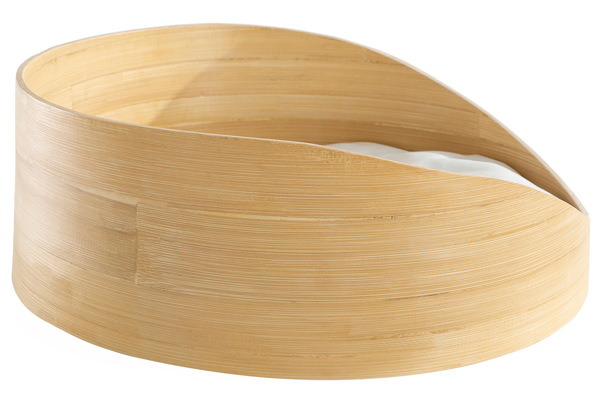 Panier design pour chat et petit chien en bambou avec coussin blanc L50 cm OBI