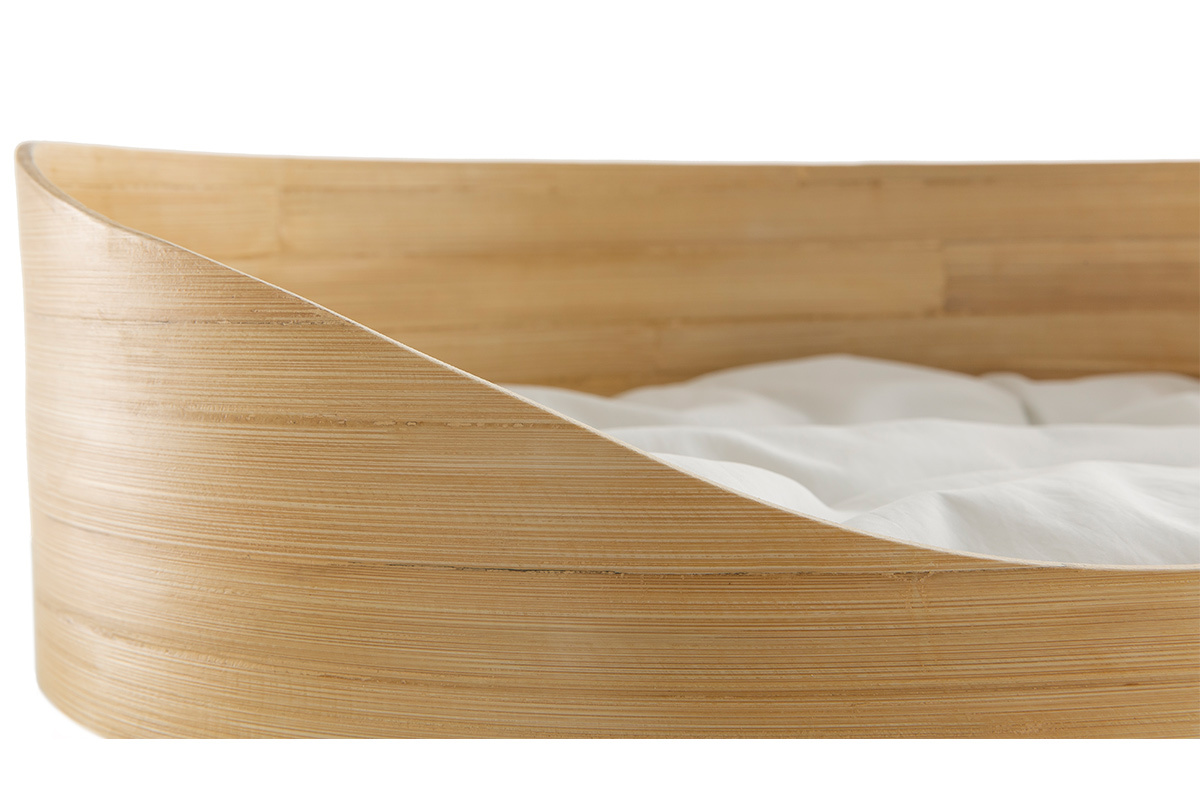 Panier design pour chat et petit chien en bambou avec coussin blanc L50 cm OBI