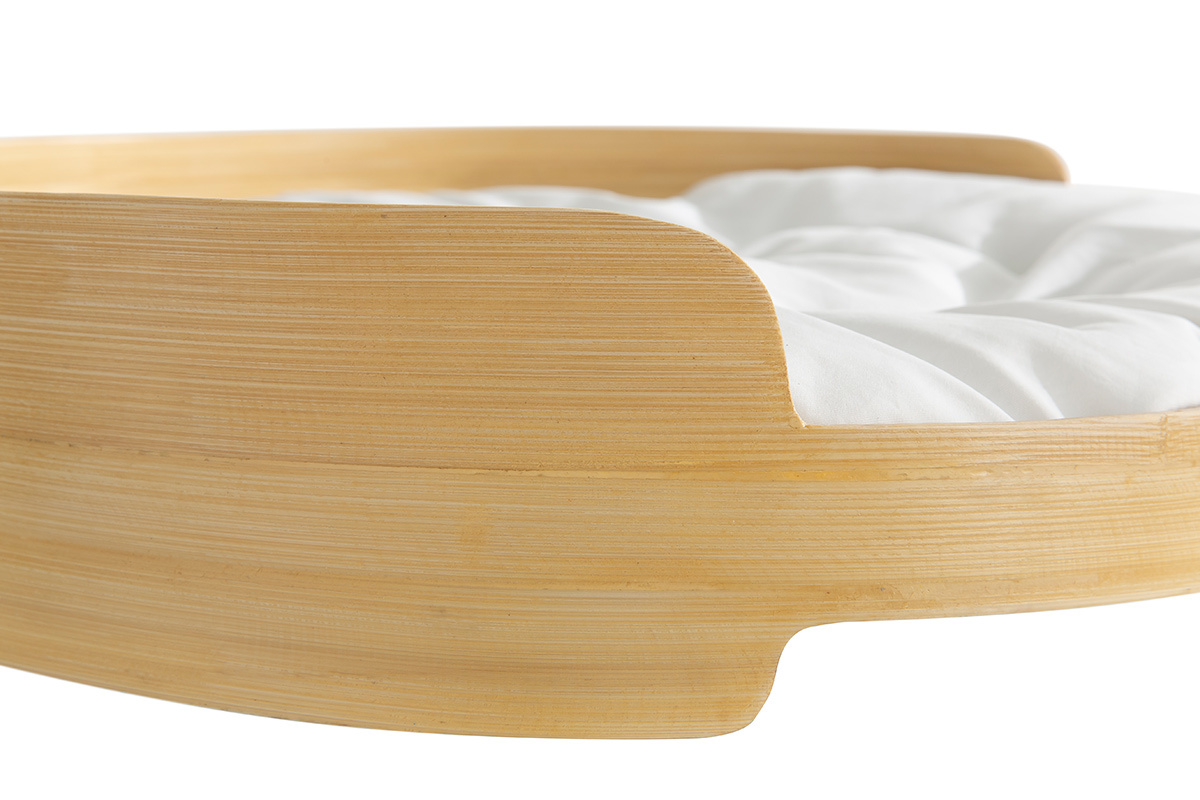 Panier lit design pour chat et petit chien en bambou naturel avec coussin blanc L50 cm GOA