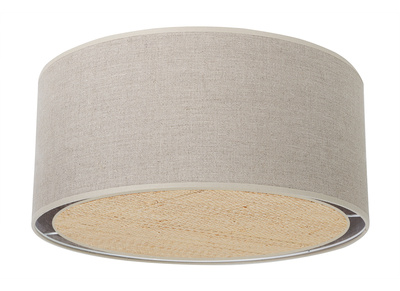 Plafonnier cylindrique en lin beige et rabane naturelle D40 cm TRAVES