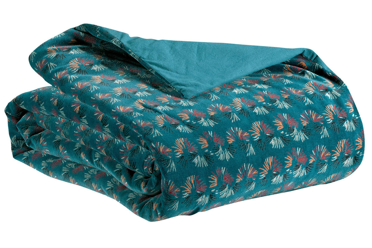 Plaid � motifs velours bleu 135 x 200 cm PAON