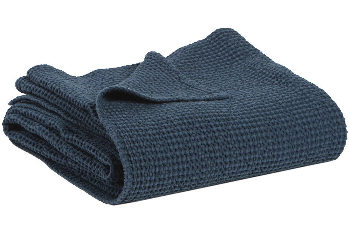 Plaid en coton bleu nuit 140 x 200 cm YAM