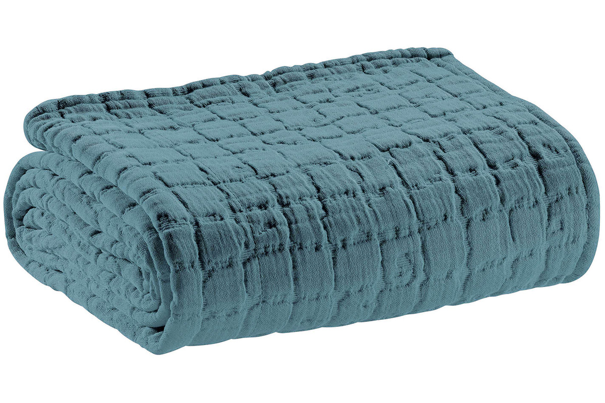 Plaid en coton effet gaufr� bleu glacier 130 x 200 cm WAFLE