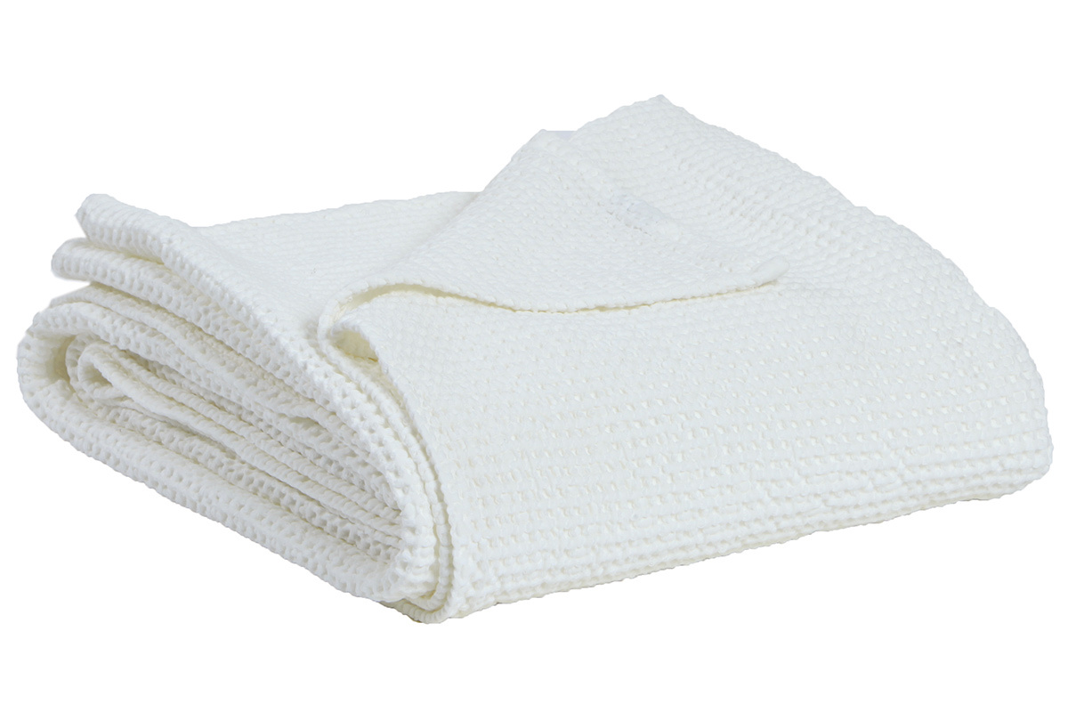 Plaid en coton lav� blanc cass� 140 x 200 cm YAM